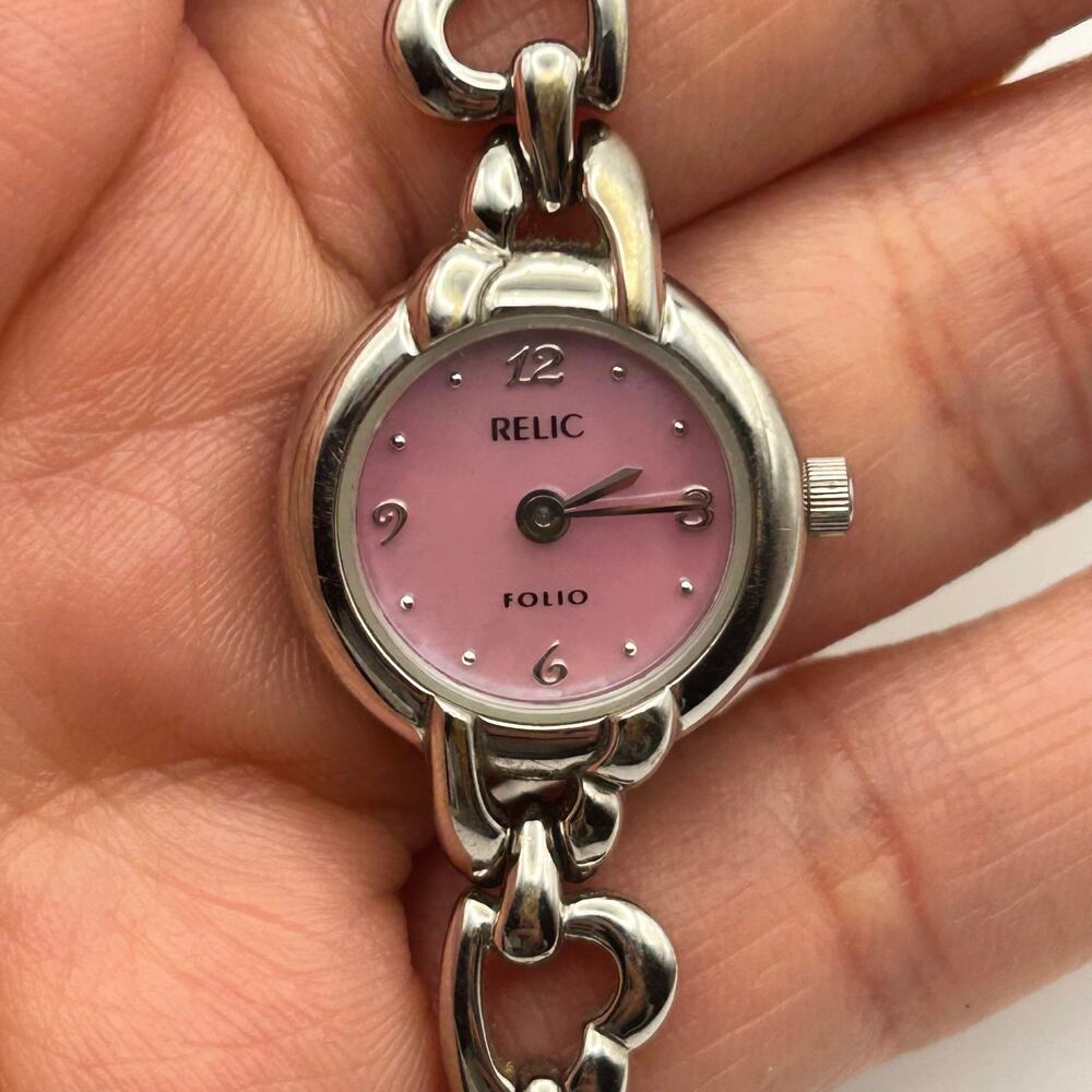 Relic Silver Tone Pink Mother Pearl Stainless Steel Women’s Watch - Picture 7 of 8